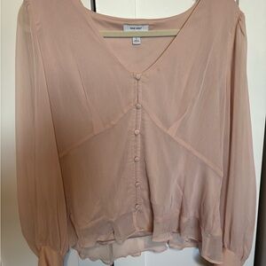Nine West Soft Blush Button-Front V-Neck Ruffle Hem Blouse